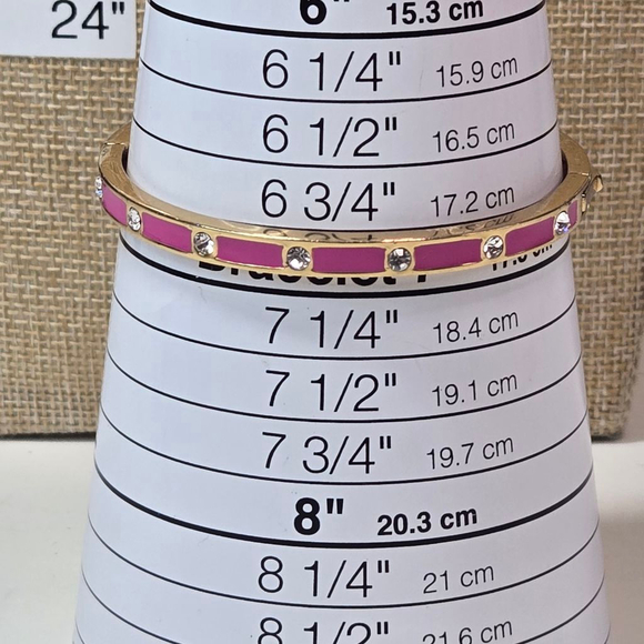 Kate Spade New York Bracelet Goldtone Hot Pink Crystal Enamel Hinge Bangle EUC - Picture 7 of 7